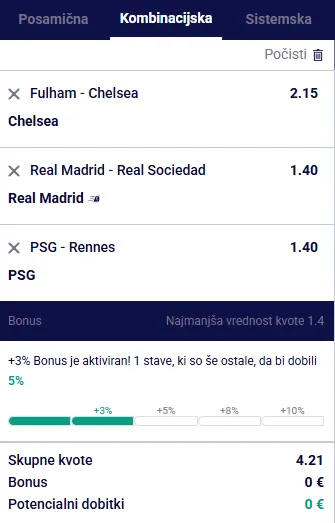 Možnost Cash Out pri upravičenih športnih stavah