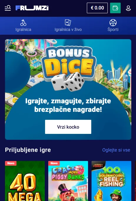 Casino Frumzi v odzivnem mobilnem brskalniku
