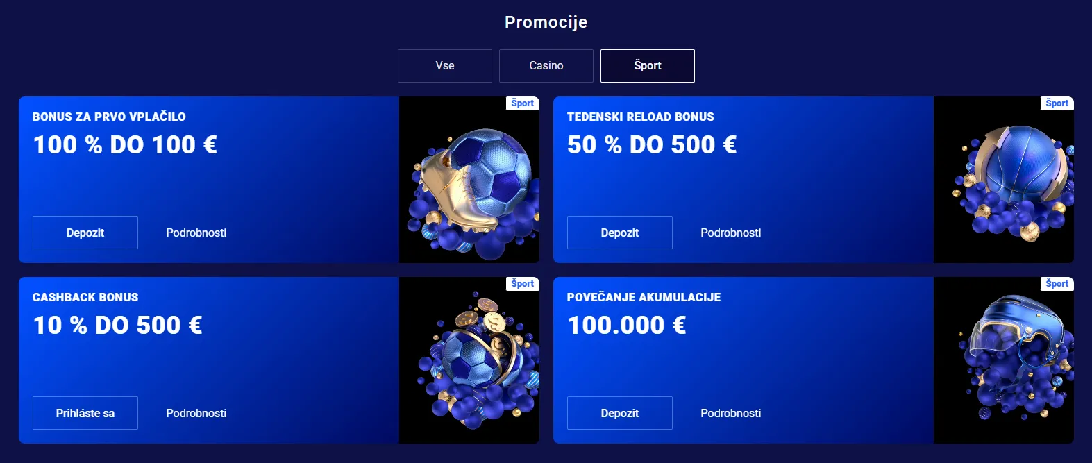 Športna ponudba dobrodošlice in tedensko ponovno polnjenje